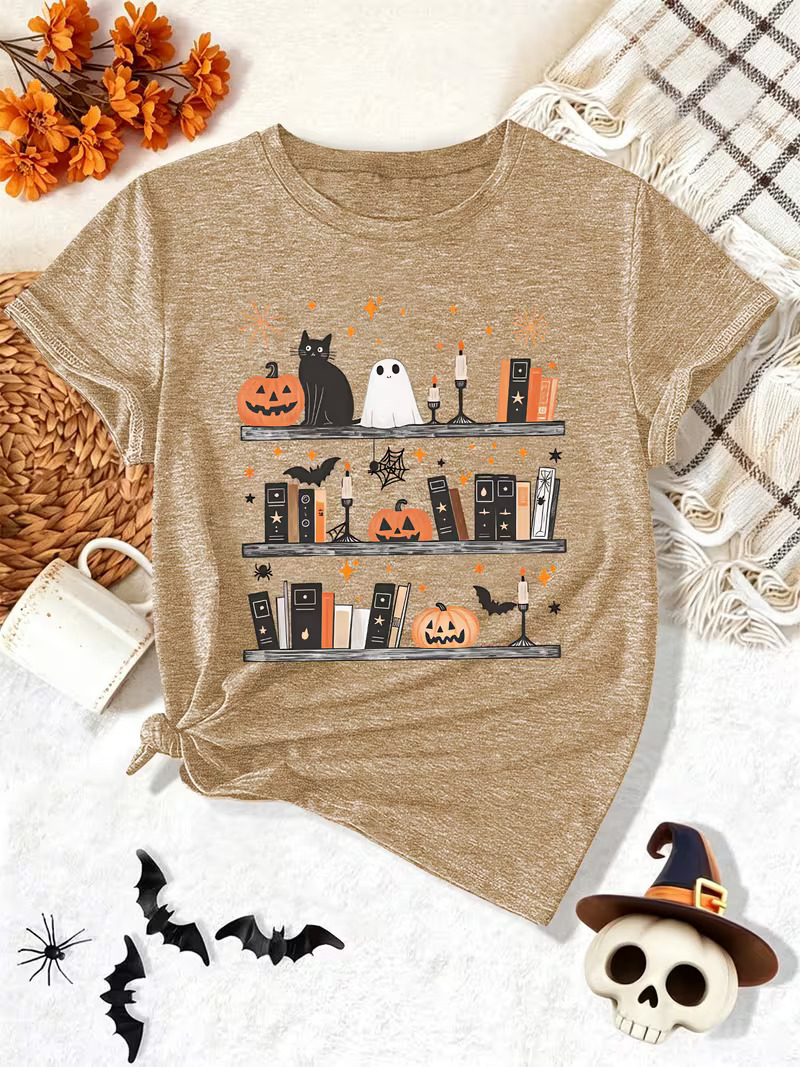 Spooky Halloween Bookshelf T Shirt
