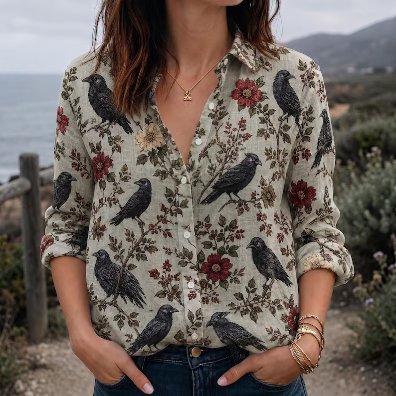 Vintage Raven Floral Blouse Shirt