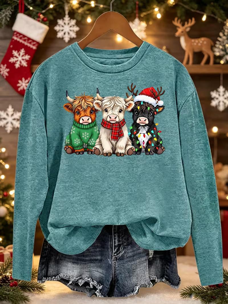 Christmas Highland Cows Crewneck Sweatshirt
