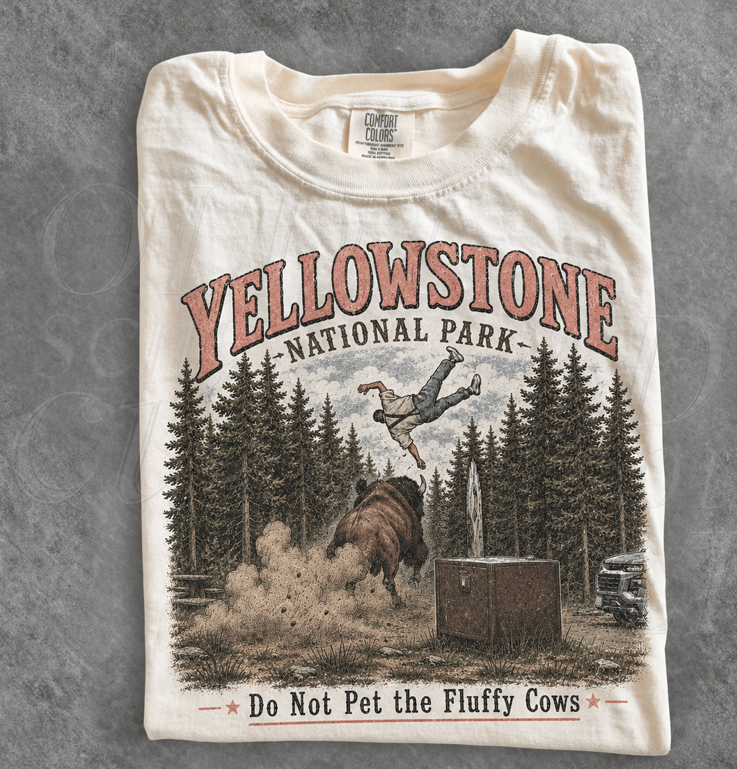 Vintage Yellowstone National Park Funny Bison T-Shirt Do Not Pet The Fluffy Cows