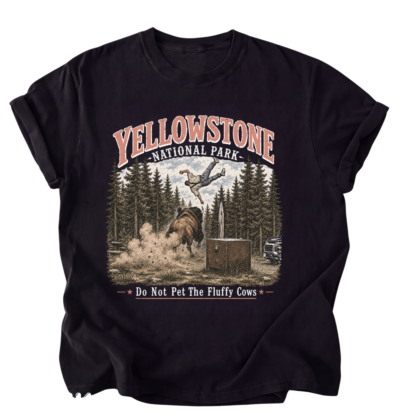 Vintage Yellowstone National Park Funny Bison T-Shirt Do Not Pet The Fluffy Cows
