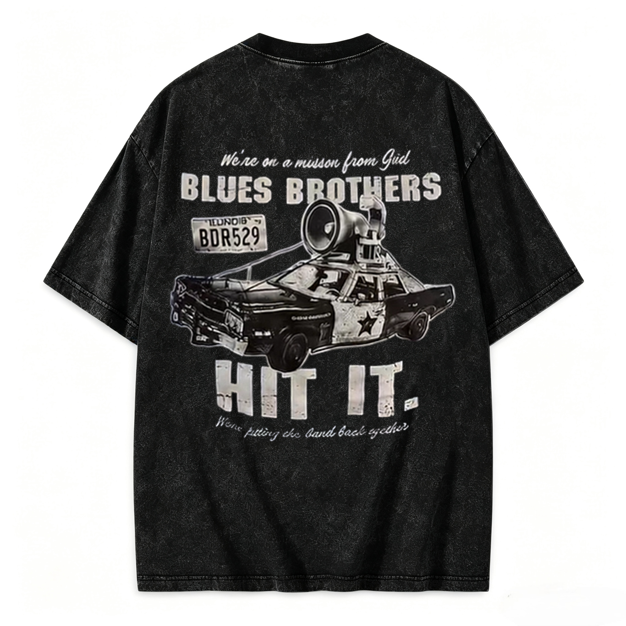 Blues Brothers Movie Graphic Vintage Washed Oversized Black Short Sleeve T-Shirt