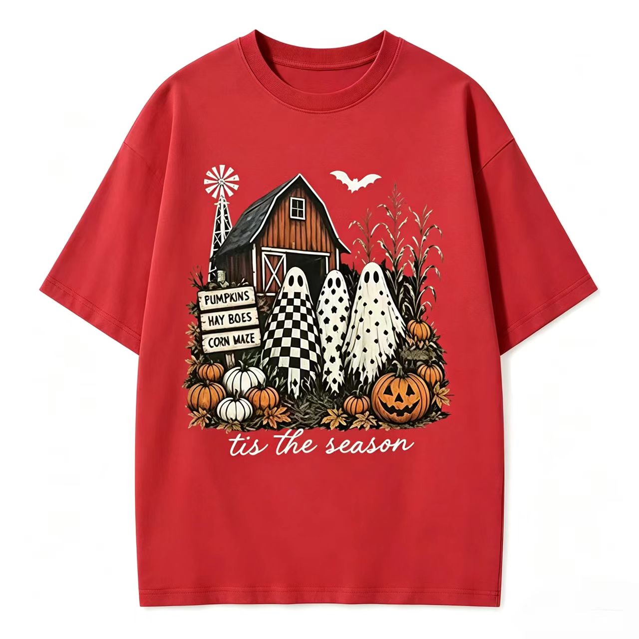 Vintage Farm Ghost Halloween Sweatshirt, Tis The Season Pumpkin Barn 