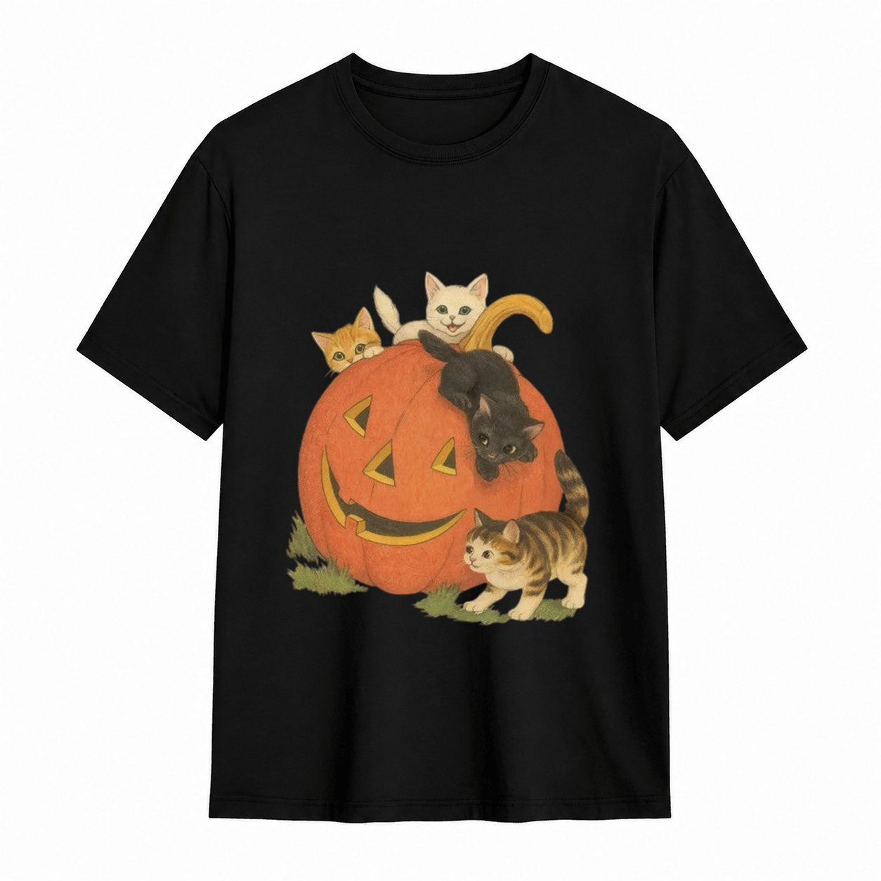 Vintage Cute Kittens Inside Jack O Lantern Pumpkin T-Shirt Retro Fall Halloween Cat Lover Short Sleeve Tee