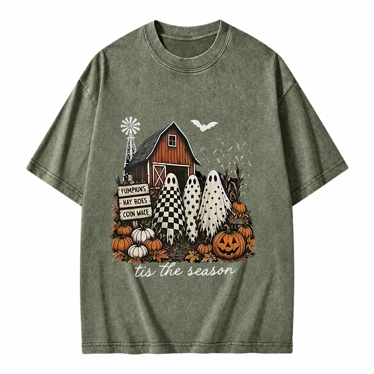 Vintage Farm Ghost Halloween Sweatshirt, Tis The Season Pumpkin Barn 