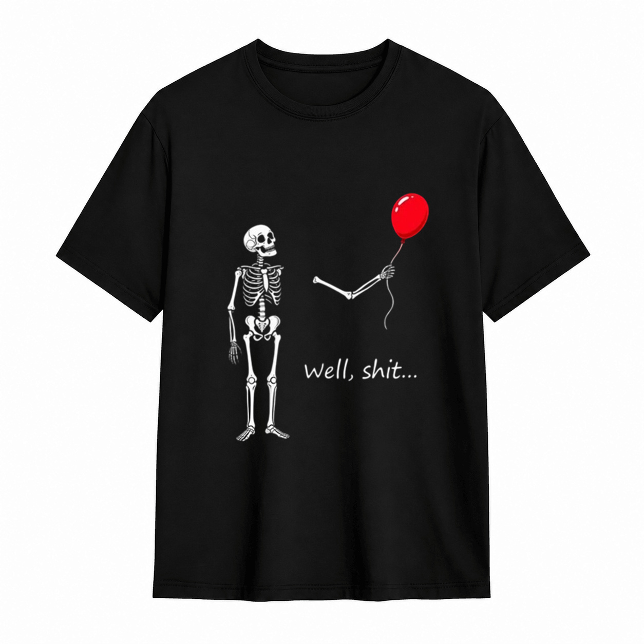 Skeleton Balloon “Well, Shit…” Halloween T-Shirt – Funny Spooky Graphic Tee