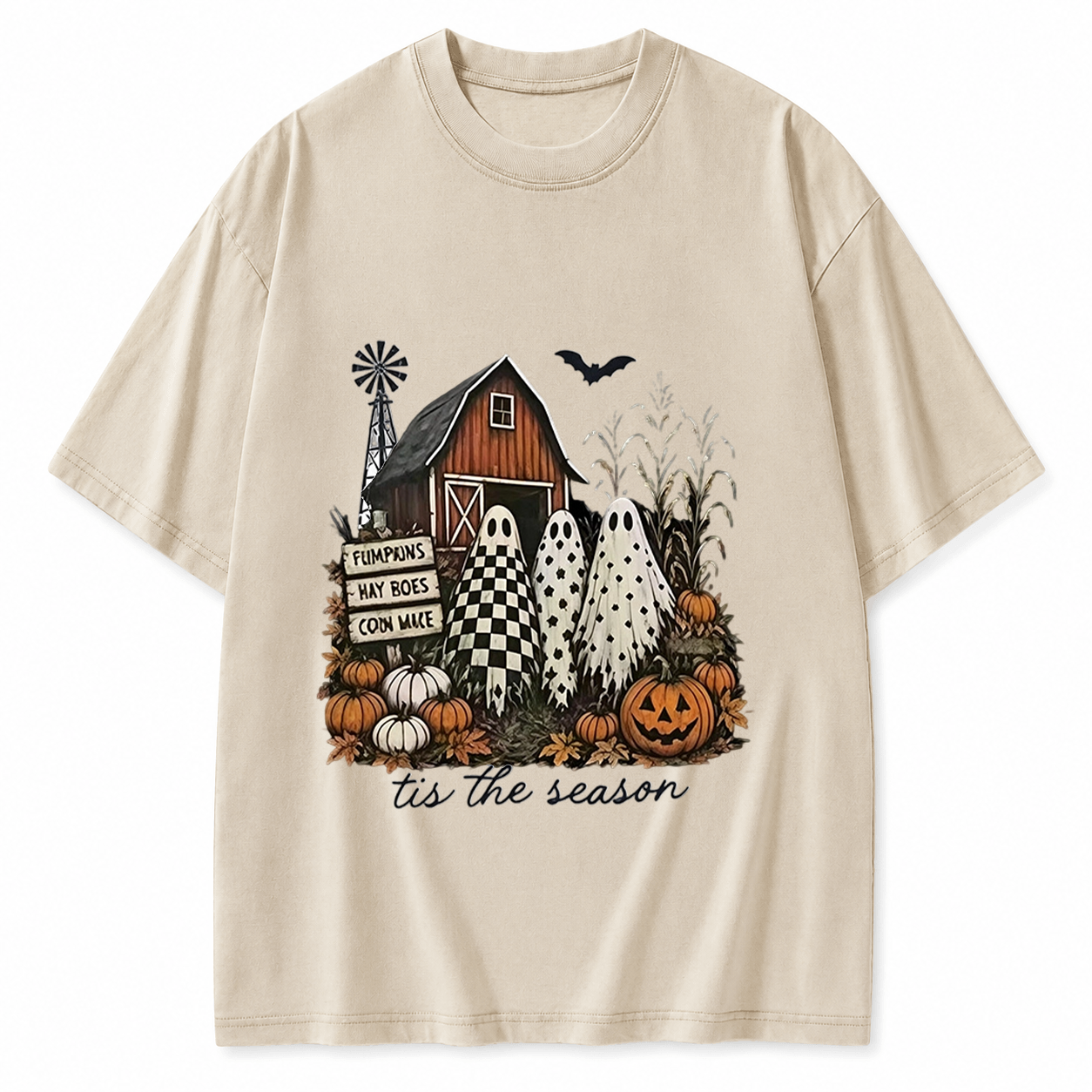 Vintage Farm Ghost Halloween Sweatshirt, Tis The Season Pumpkin Barn 