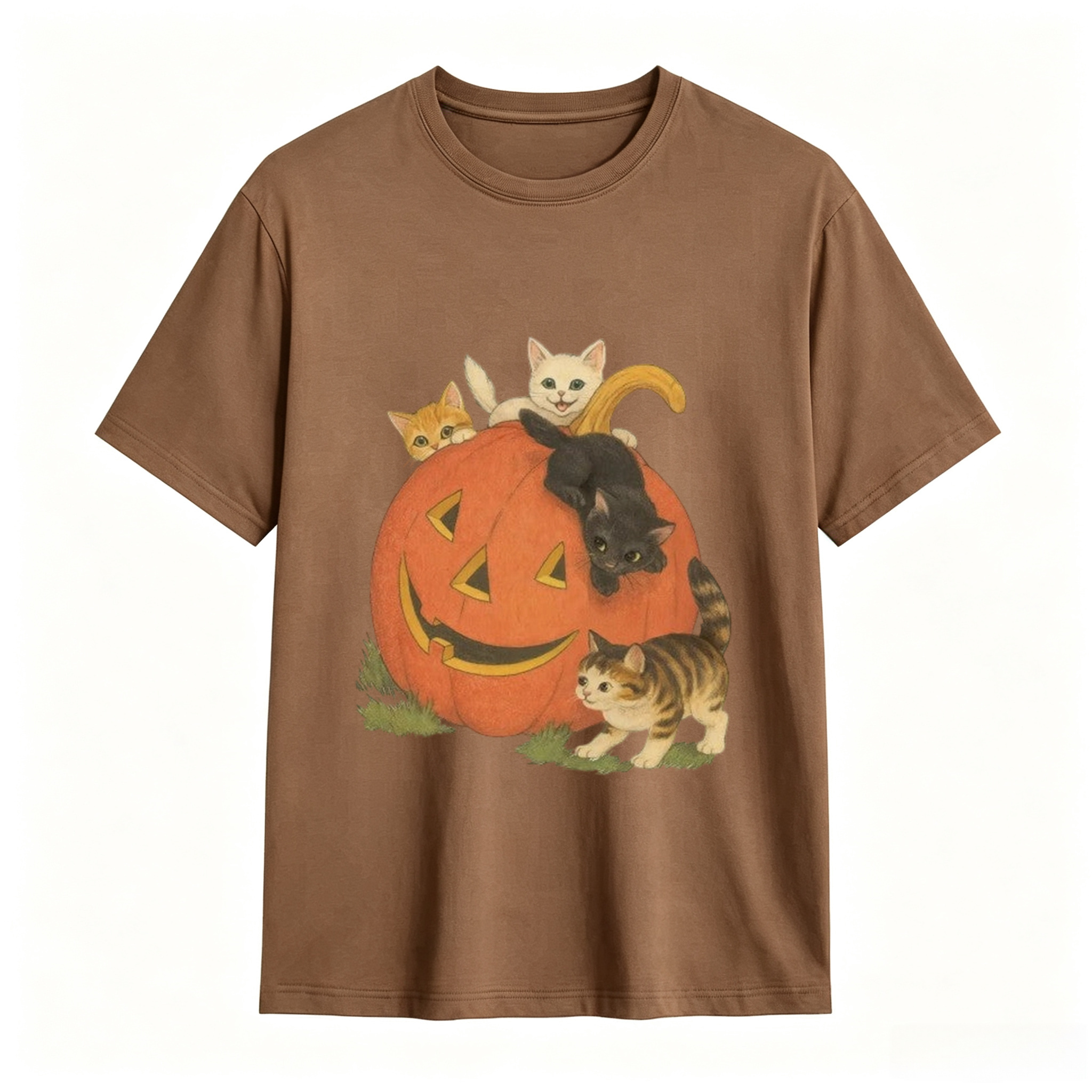 Vintage Cute Kittens Inside Jack O Lantern Pumpkin T-Shirt Retro Fall Halloween Cat Lover Short Sleeve Tee