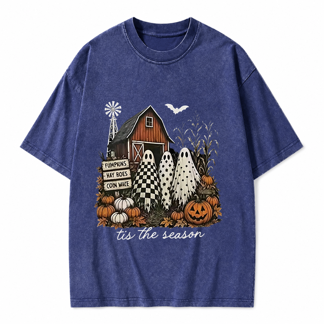 Vintage Farm Ghost Halloween Sweatshirt, Tis The Season Pumpkin Barn 