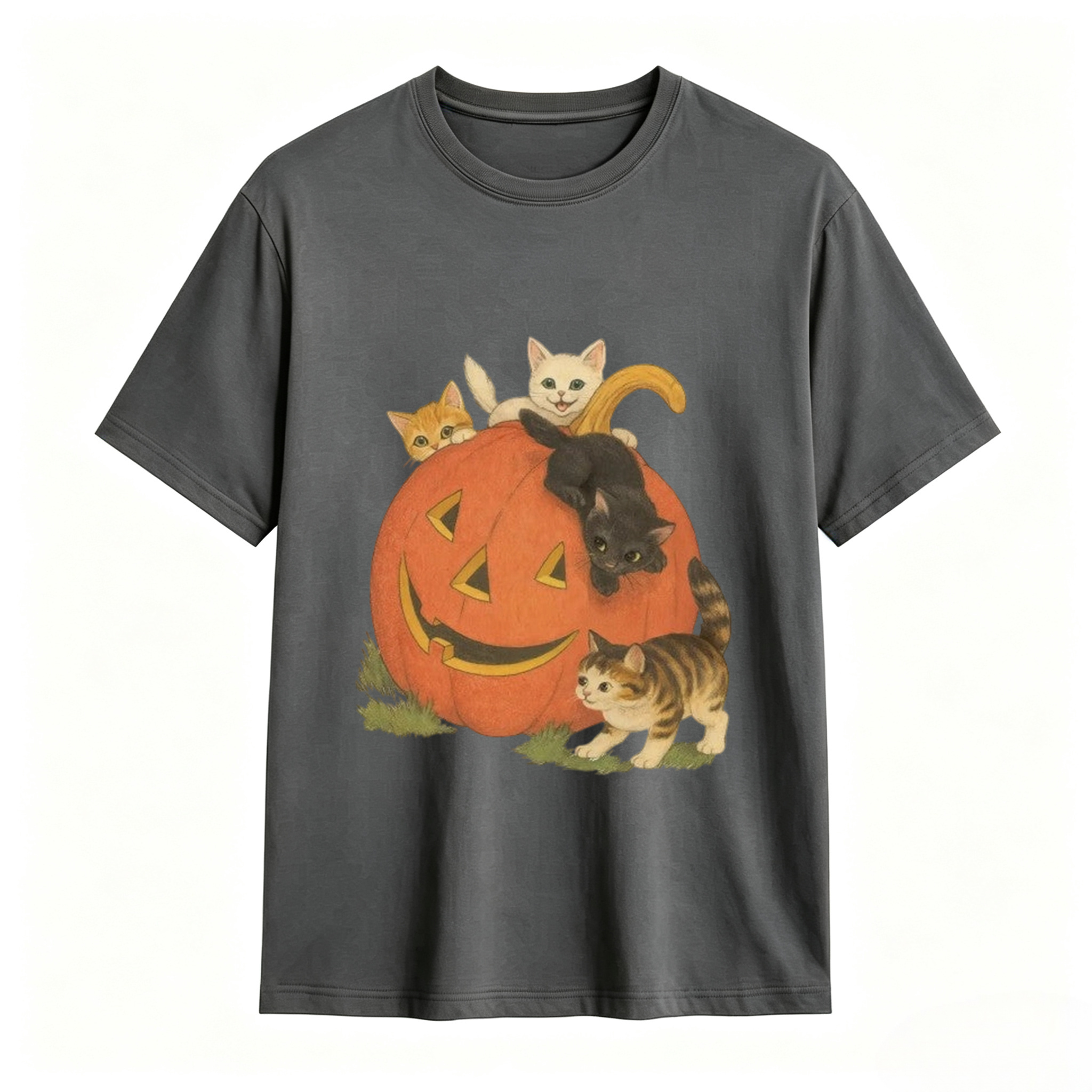 Vintage Cute Kittens Inside Jack O Lantern Pumpkin T-Shirt Retro Fall Halloween Cat Lover Short Sleeve Tee