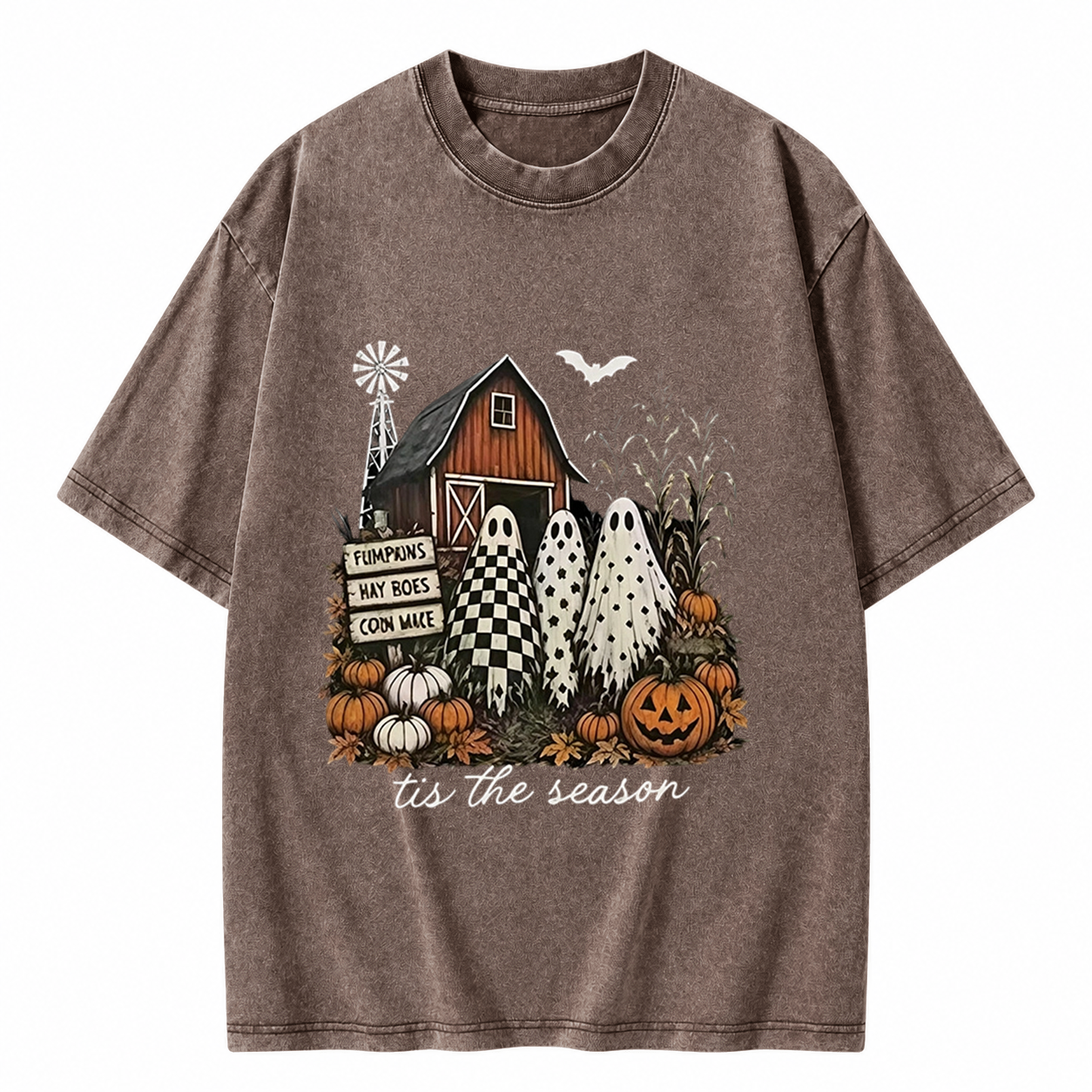 Vintage Farm Ghost Halloween Sweatshirt, Tis The Season Pumpkin Barn 