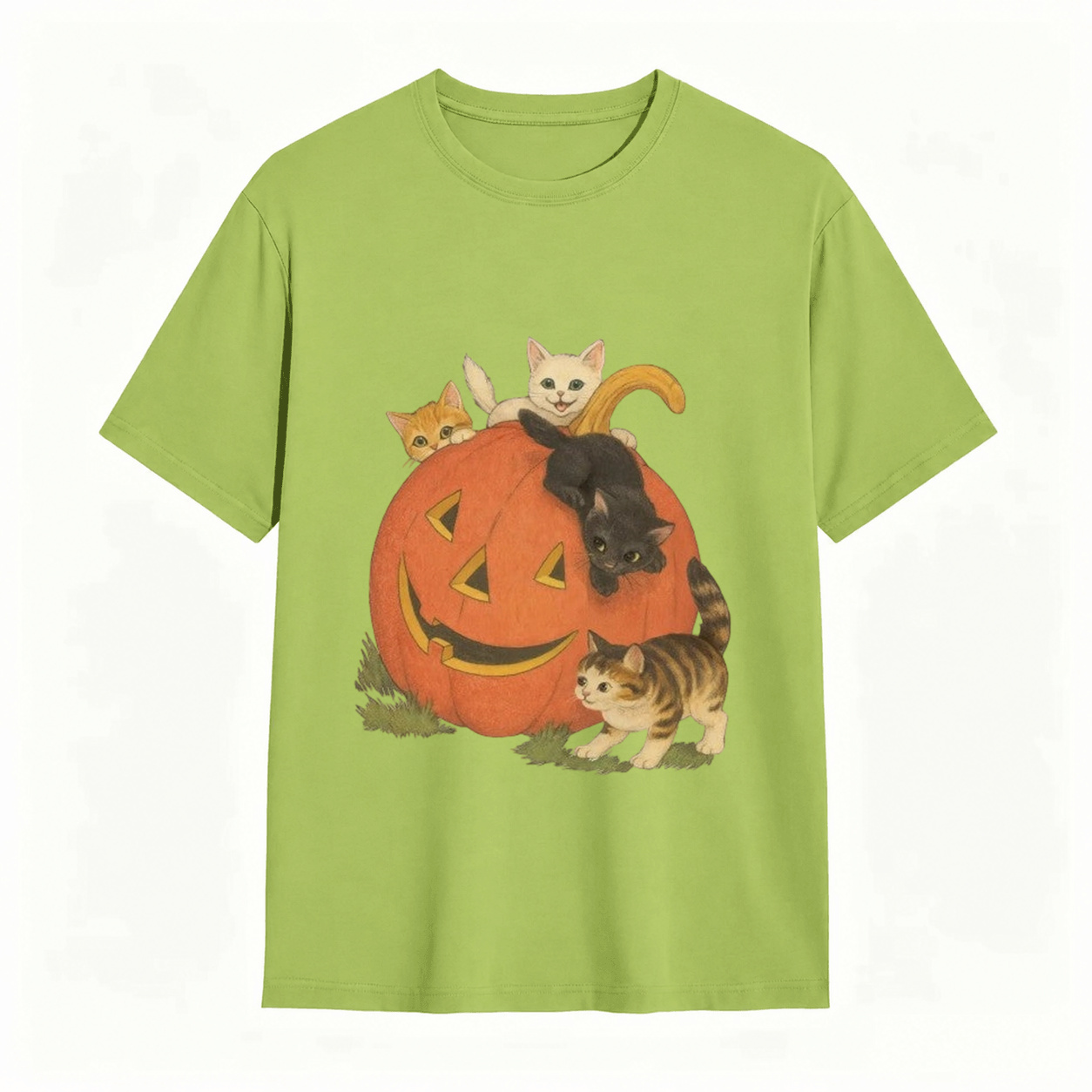 Vintage Cute Kittens Inside Jack O Lantern Pumpkin T-Shirt Retro Fall Halloween Cat Lover Short Sleeve Tee