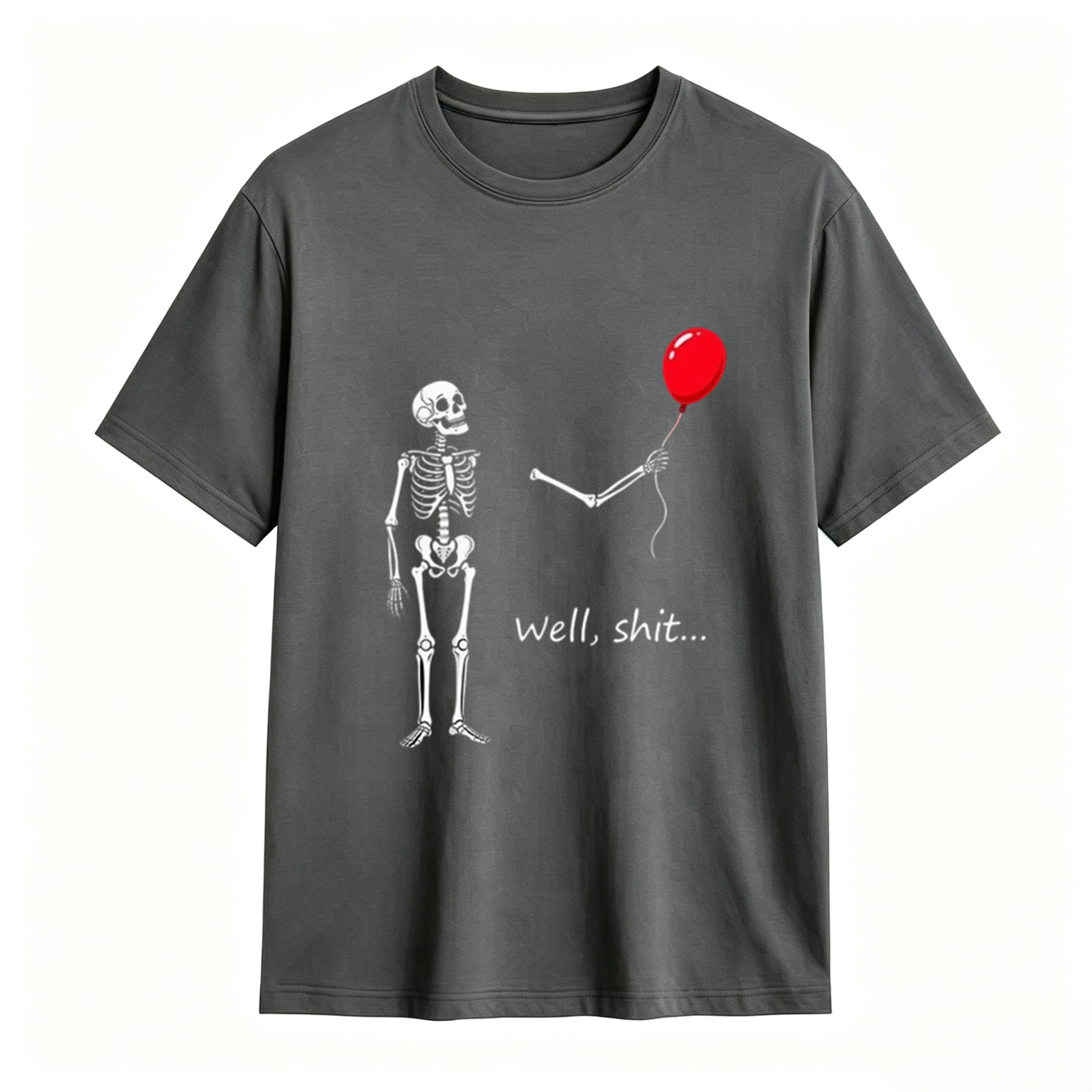 Skeleton Balloon “Well, Shit…” Halloween T-Shirt – Funny Spooky Graphic Tee