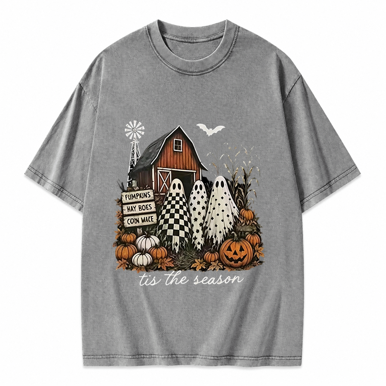 Vintage Farm Ghost Halloween Sweatshirt, Tis The Season Pumpkin Barn 