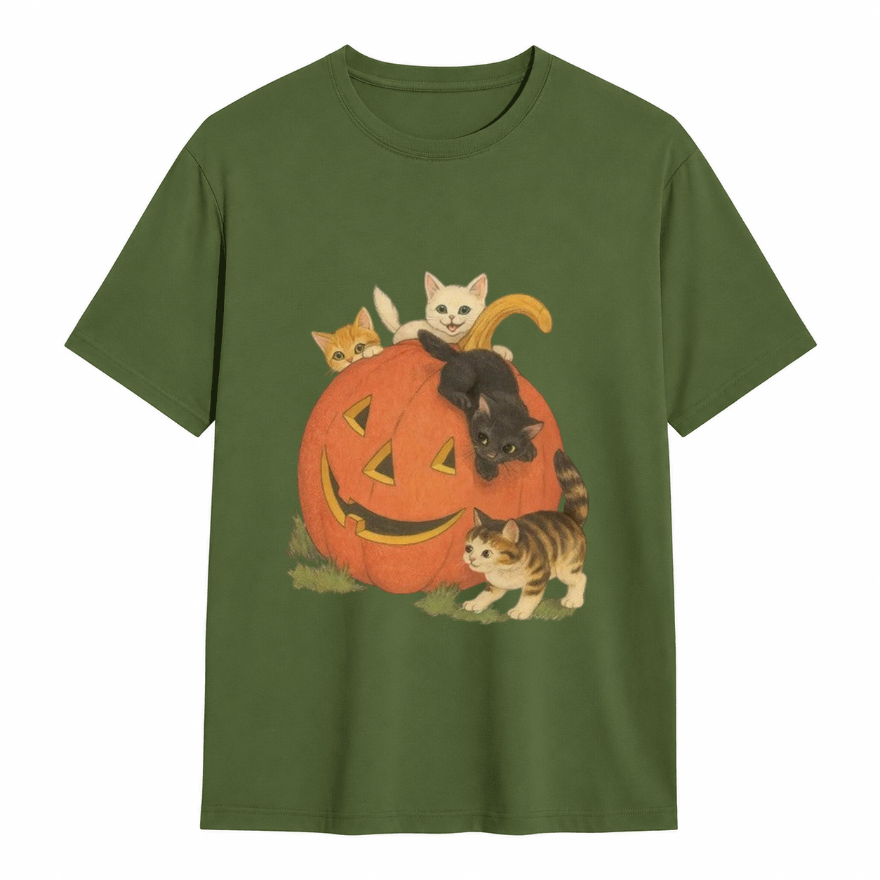 Vintage Cute Kittens Inside Jack O Lantern Pumpkin T-Shirt Retro Fall Halloween Cat Lover Short Sleeve Tee
