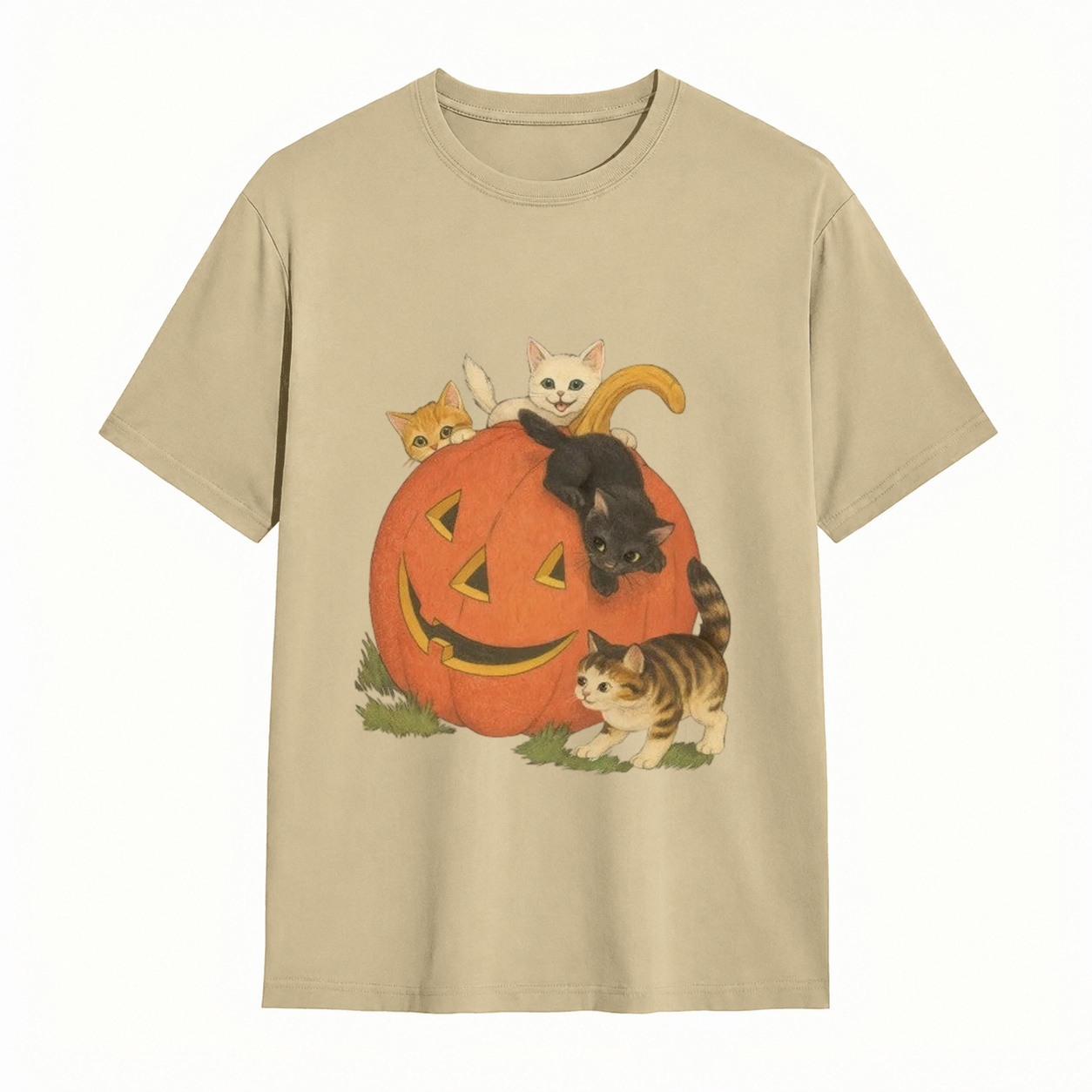 Vintage Cute Kittens Inside Jack O Lantern Pumpkin T-Shirt Retro Fall Halloween Cat Lover Short Sleeve Tee