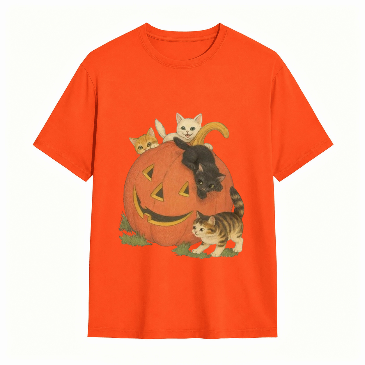 Vintage Cute Kittens Inside Jack O Lantern Pumpkin T-Shirt Retro Fall Halloween Cat Lover Short Sleeve Tee