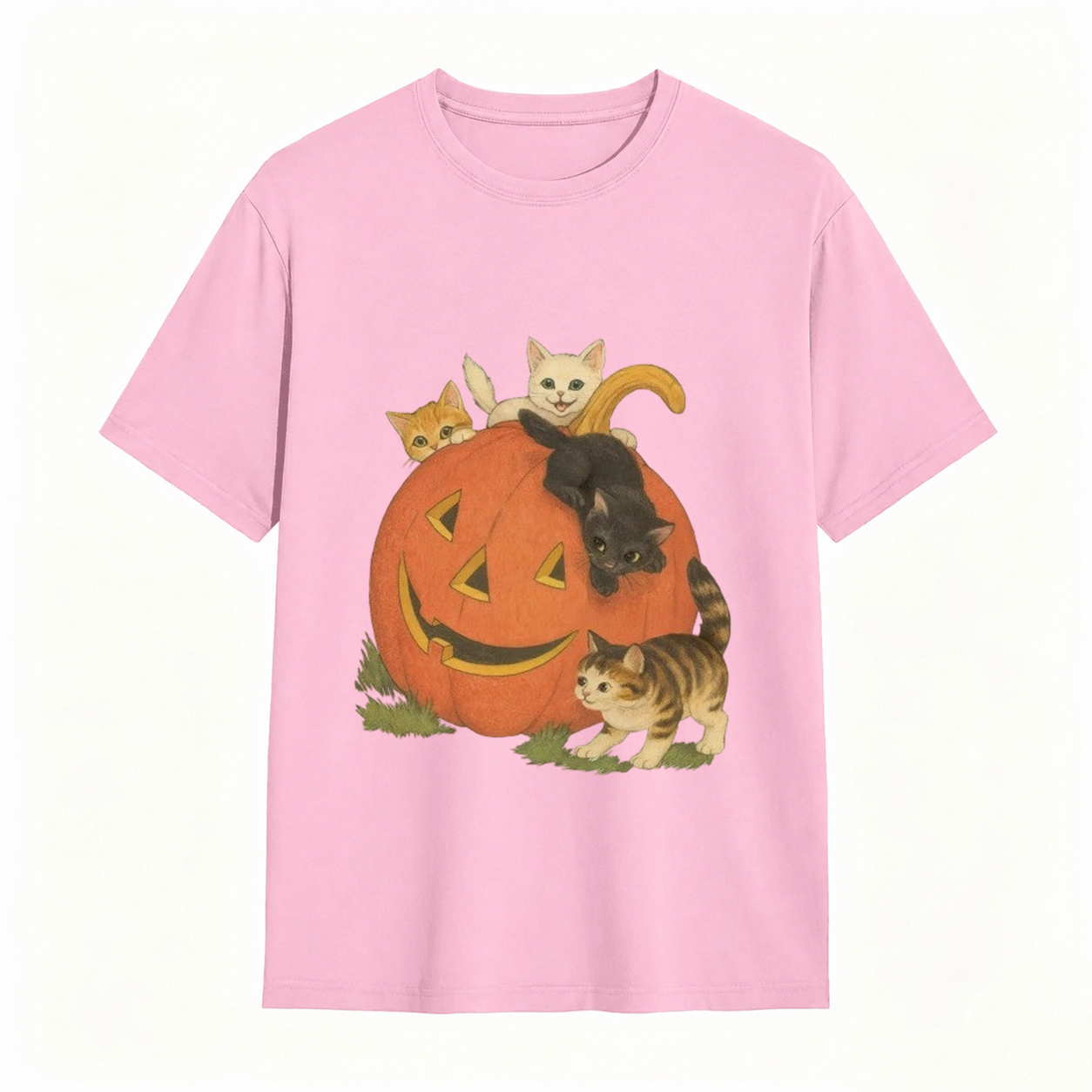 Vintage Cute Kittens Inside Jack O Lantern Pumpkin T-Shirt Retro Fall Halloween Cat Lover Short Sleeve Tee