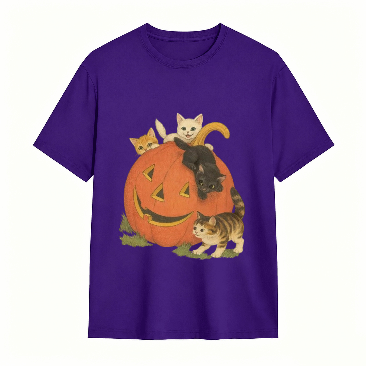 Vintage Cute Kittens Inside Jack O Lantern Pumpkin T-Shirt Retro Fall Halloween Cat Lover Short Sleeve Tee