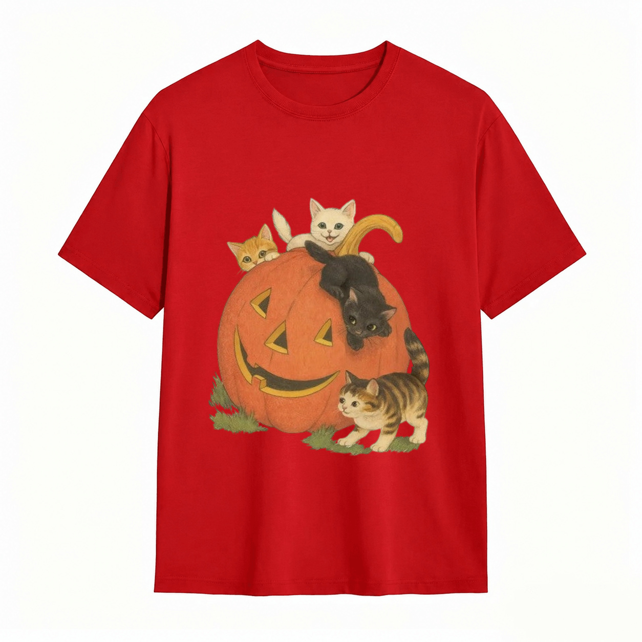 Vintage Cute Kittens Inside Jack O Lantern Pumpkin T-Shirt Retro Fall Halloween Cat Lover Short Sleeve Tee