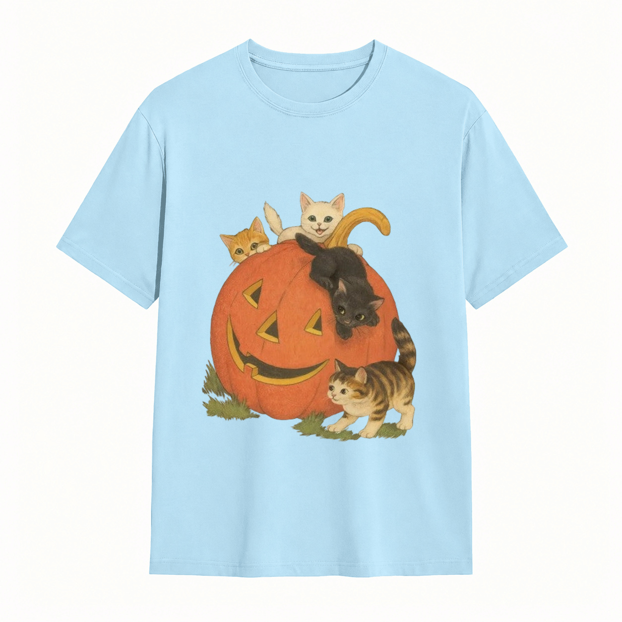 Vintage Cute Kittens Inside Jack O Lantern Pumpkin T-Shirt Retro Fall Halloween Cat Lover Short Sleeve Tee
