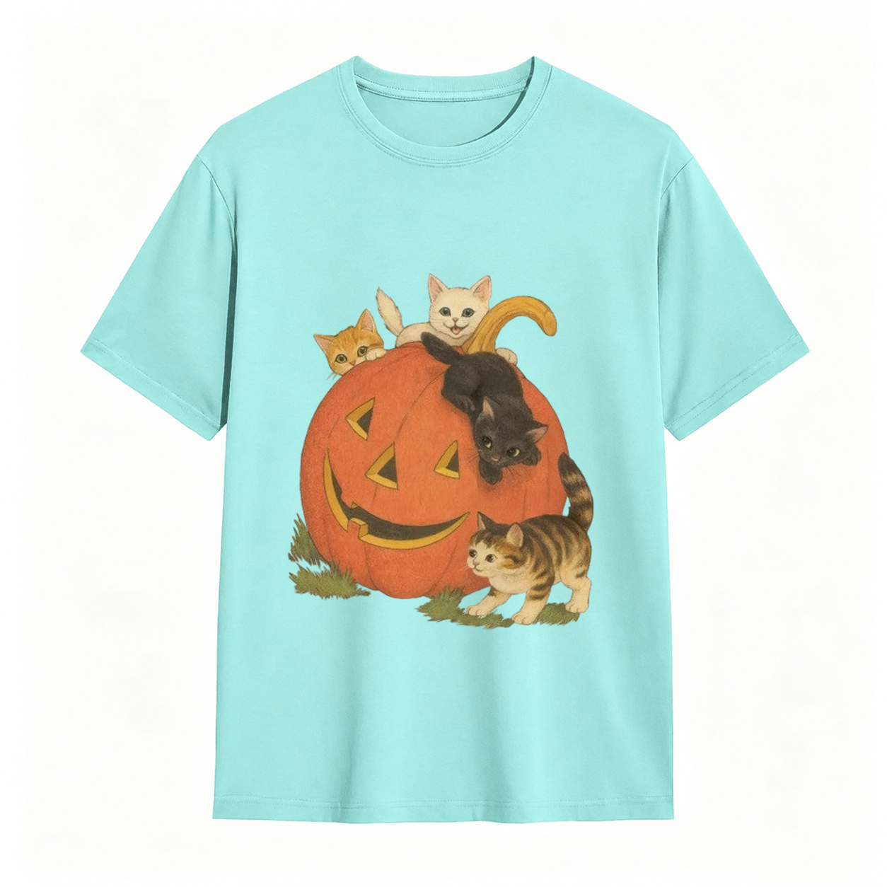 Vintage Cute Kittens Inside Jack O Lantern Pumpkin T-Shirt Retro Fall Halloween Cat Lover Short Sleeve Tee