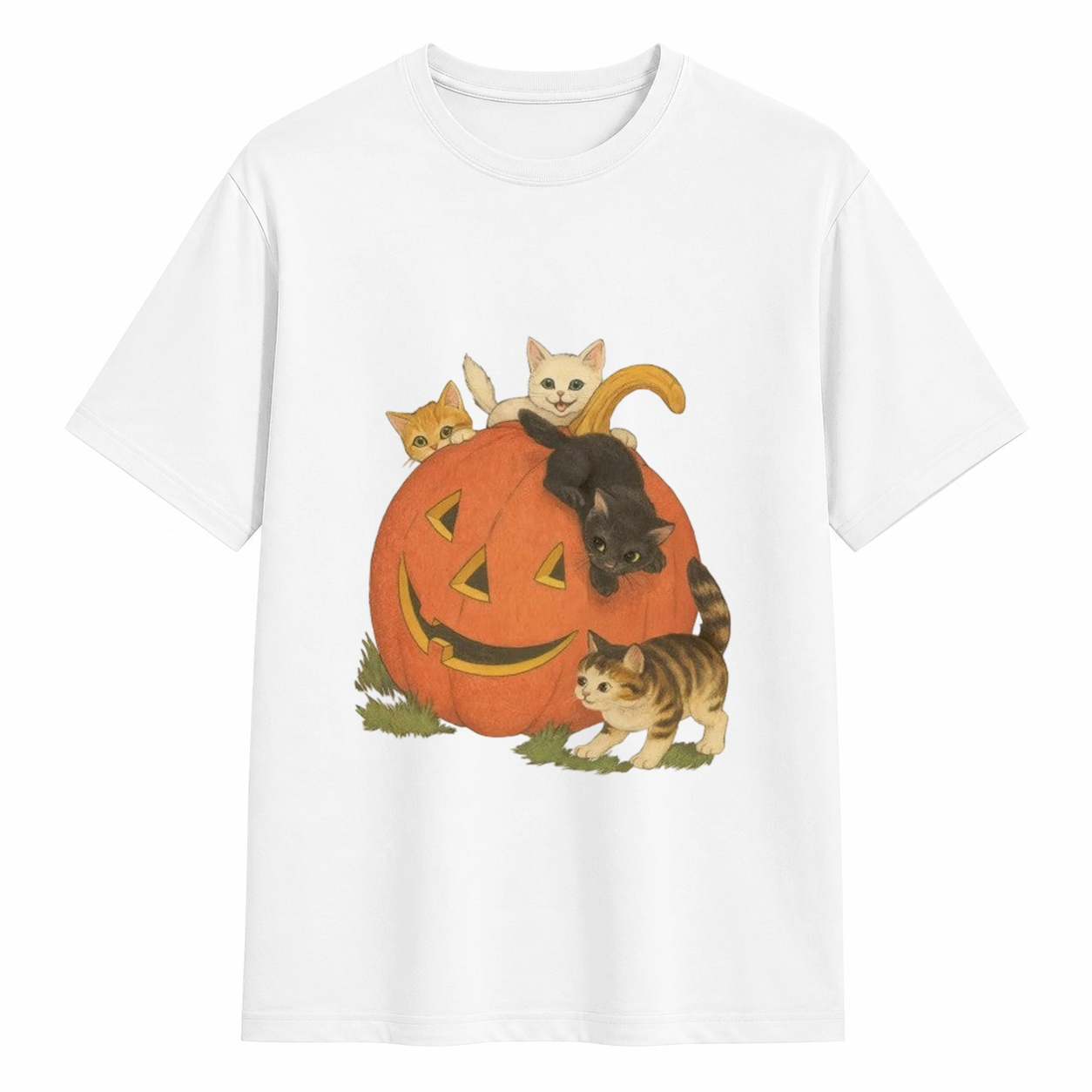 Vintage Cute Kittens Inside Jack O Lantern Pumpkin T-Shirt Retro Fall Halloween Cat Lover Short Sleeve Tee
