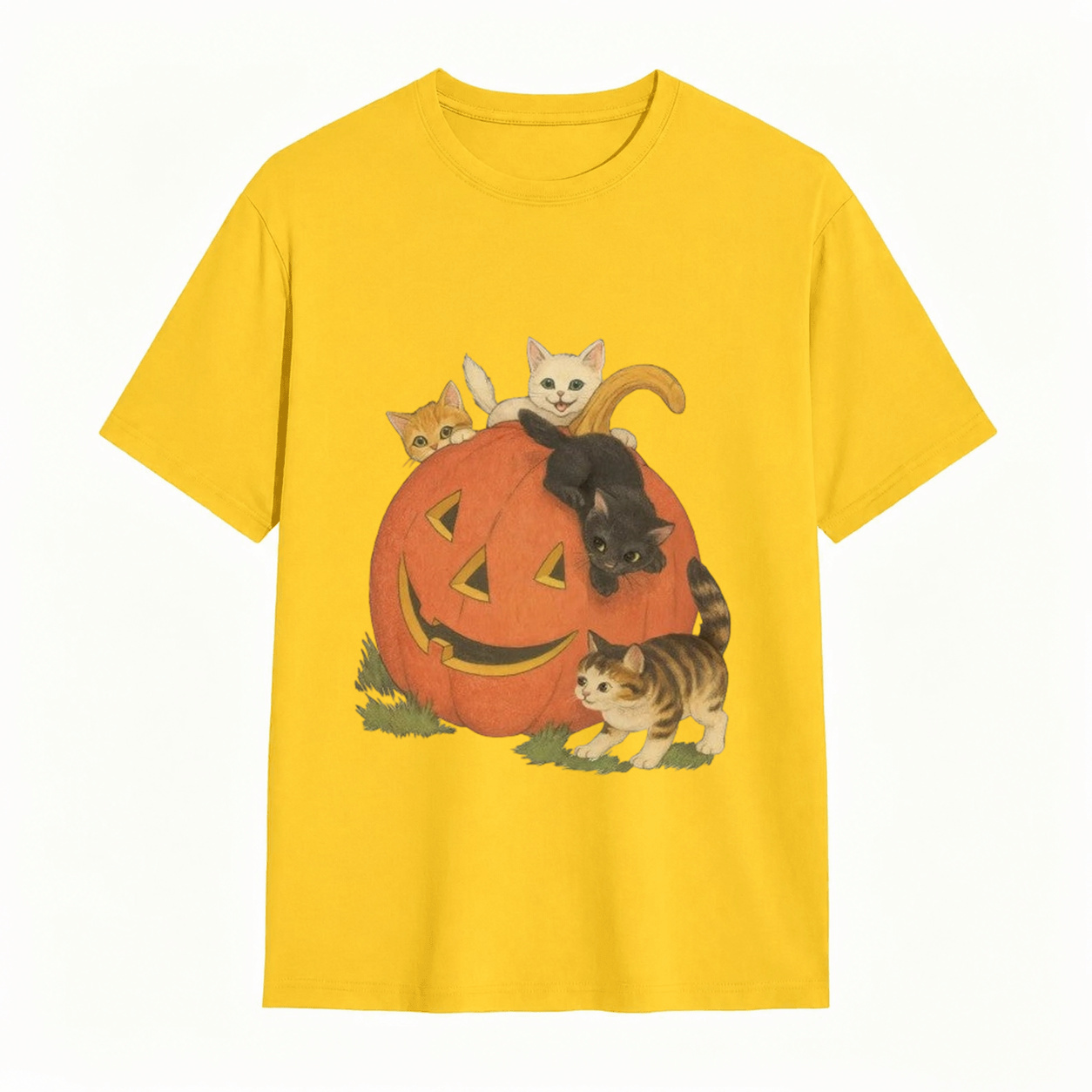 Vintage Cute Kittens Inside Jack O Lantern Pumpkin T-Shirt Retro Fall Halloween Cat Lover Short Sleeve Tee