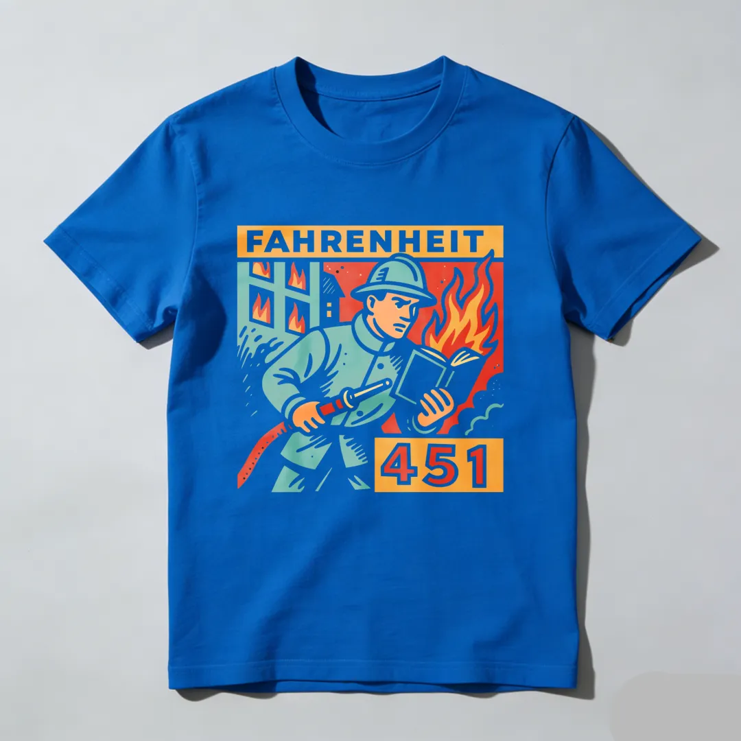 Fireman Holding Book With Flames Behind Unisex Classic T-shirt