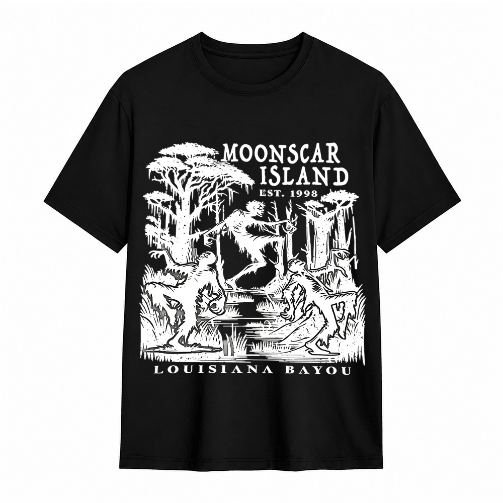 Moonscar Island Graphic T-Shirt – Vintage Louisiana Bayou Gothic Tee, Dark Nature Horror Inspired Shirt