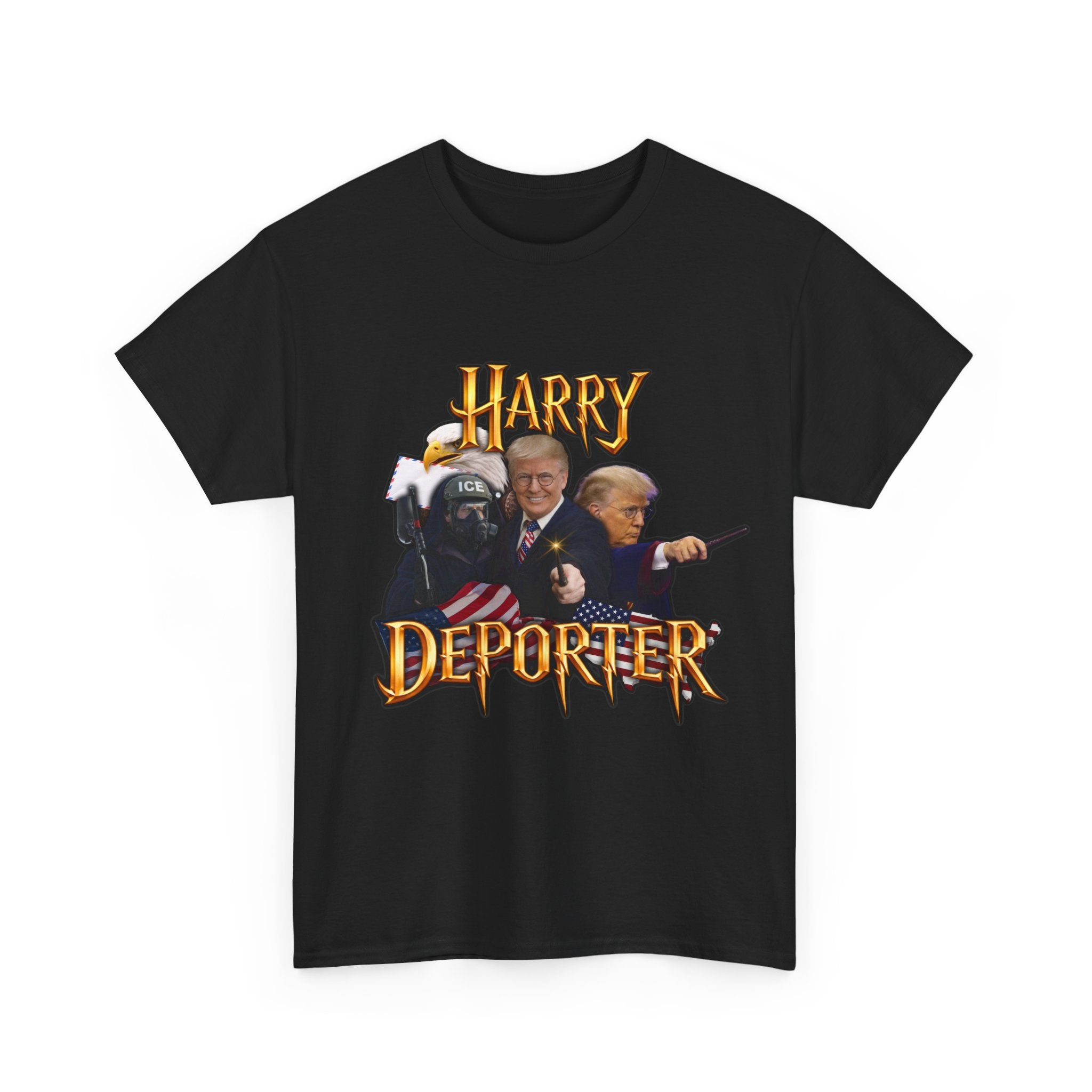 Harry Deporter Trump ICE Agent Graphic T-Shirt Funny Political Wizard Meme Tee