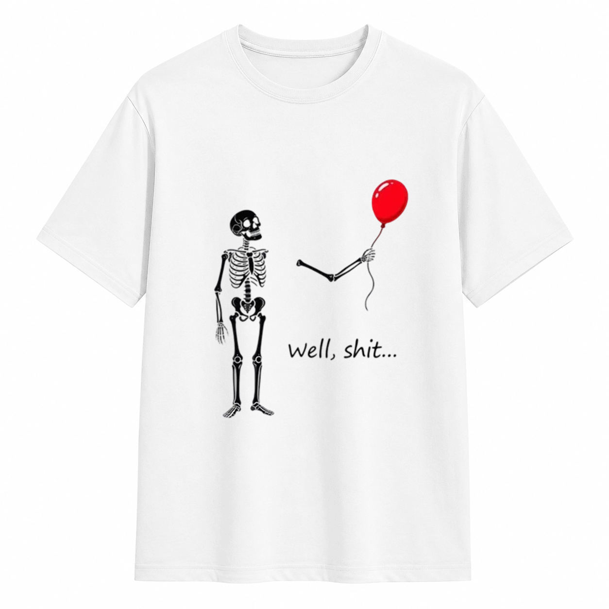 Skeleton Balloon “Well, Shit…” Halloween T-Shirt – Funny Spooky Graphic Tee