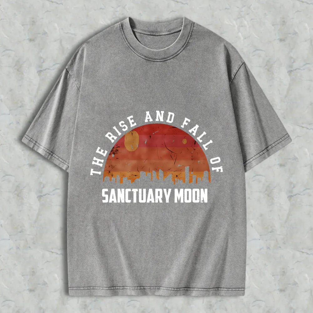 The Rise And Fall Of Sanctuary Moon City Skyline Sunset Design Unisex Washed T-shirt