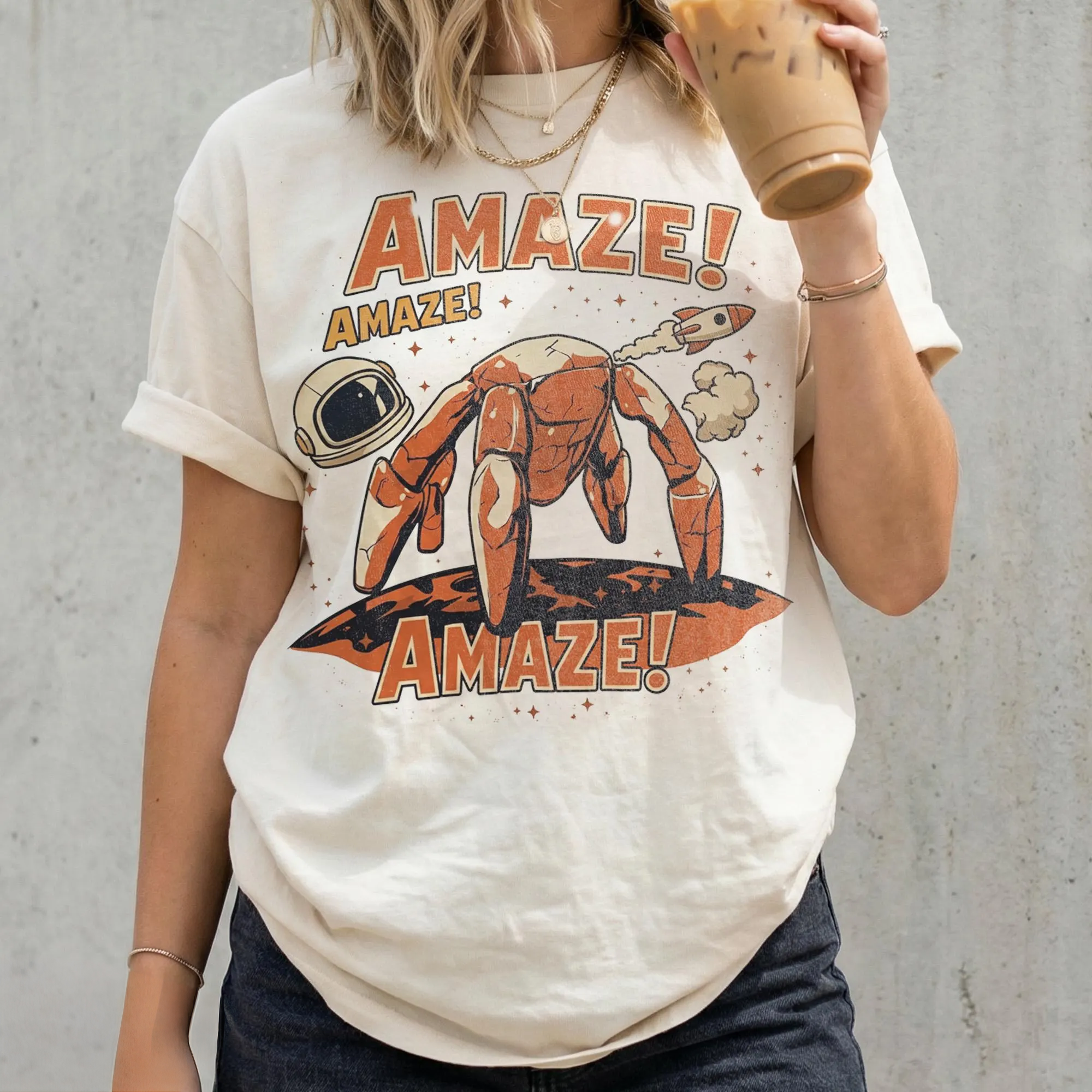 Vintage Space Adventure Graphic T-Shirt – Retro Astronaut & Cosmic Crab Design