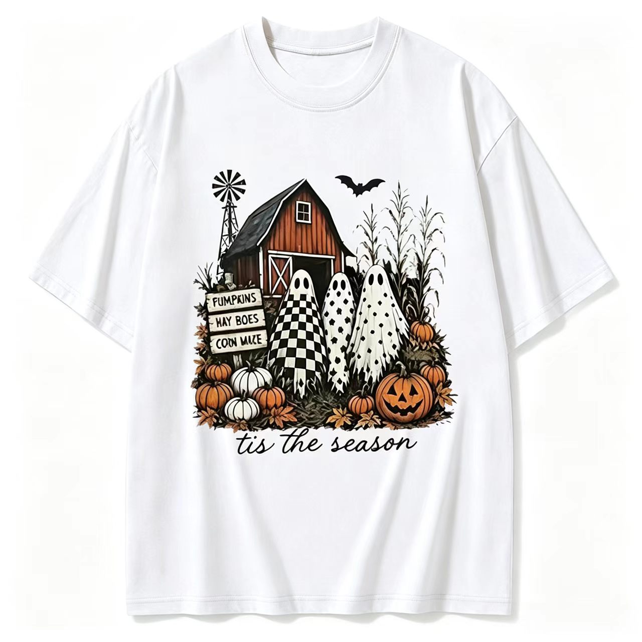 Vintage Farm Ghost Halloween Sweatshirt, Tis The Season Pumpkin Barn 