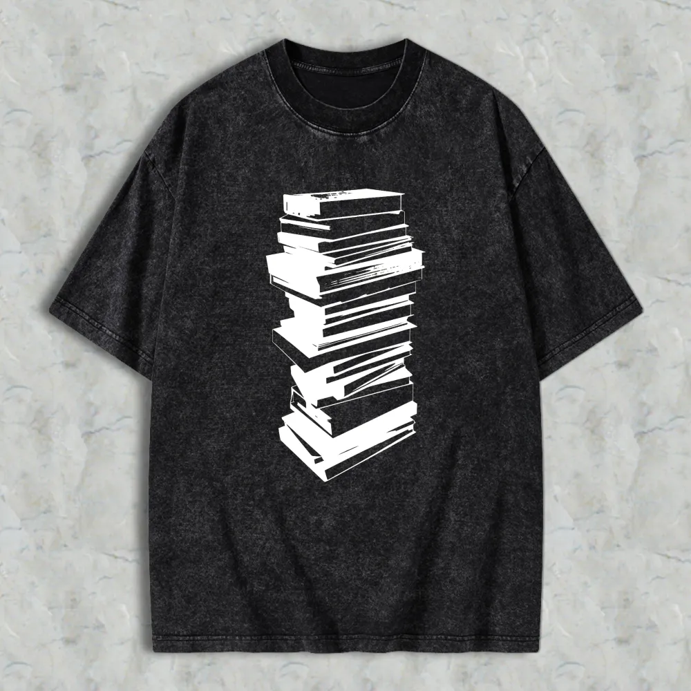 Stack Of Books Pattern Unisex Washed T-shirt