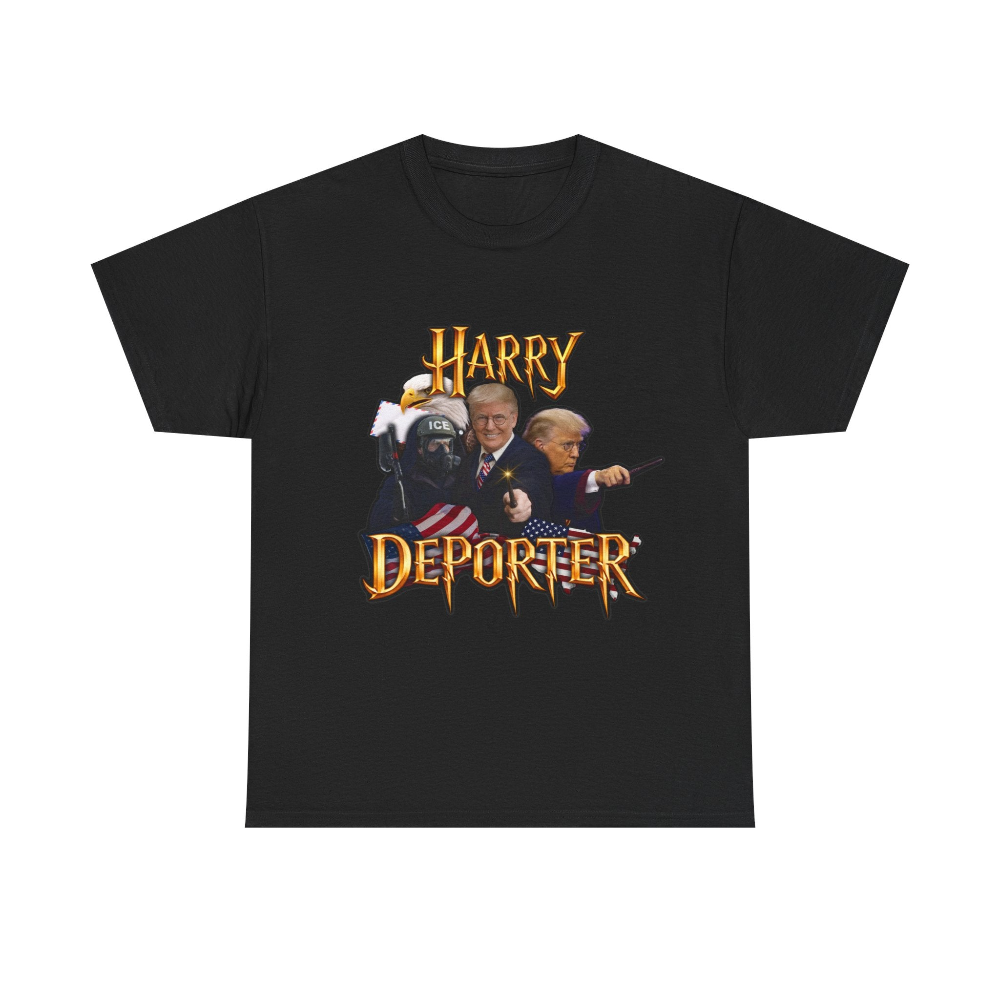 Harry Deporter Trump ICE Agent Graphic T-Shirt Funny Political Wizard Meme Tee