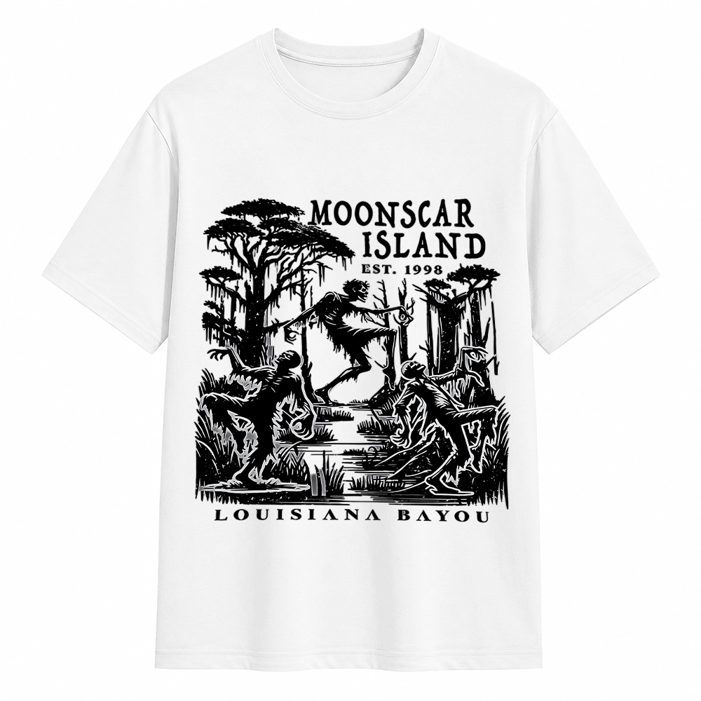 Moonscar Island Graphic T-Shirt – Vintage Louisiana Bayou Gothic Tee, Dark Nature Horror Inspired Shirt