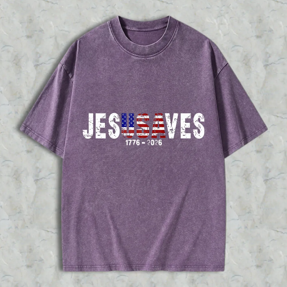 Jesus Saves American Flag Design 1776 2026 Washed T-shirt