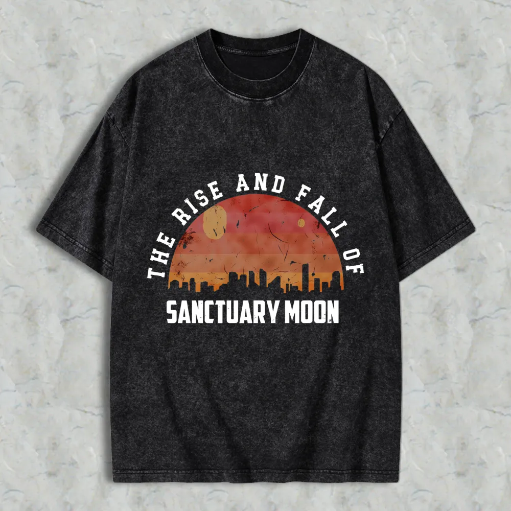The Rise And Fall Of Sanctuary Moon City Skyline Sunset Design Unisex Washed T-shirt