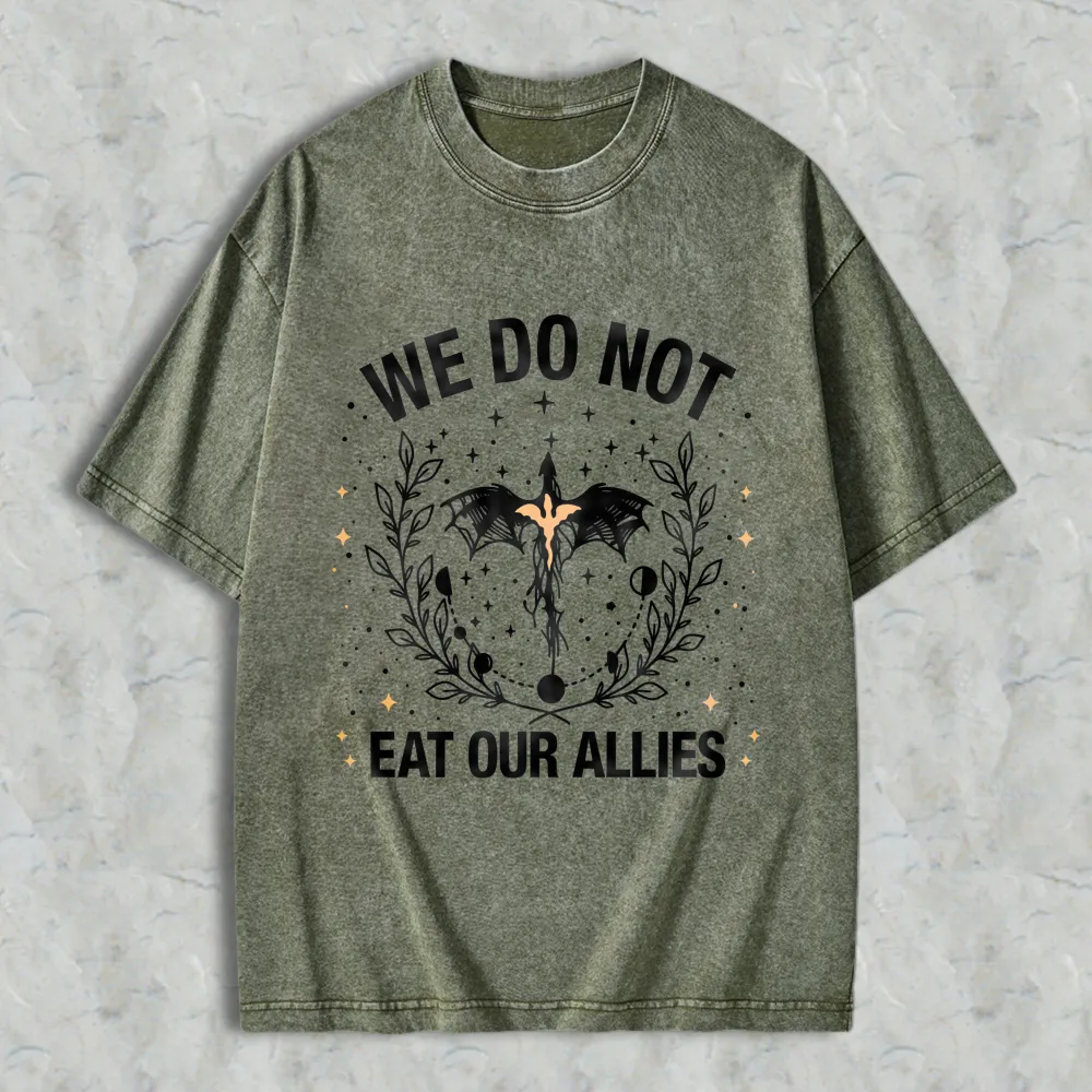 We Do Not Eat Our Allies Bat And Laurel Wreath Design Unisex Washed T-shirt