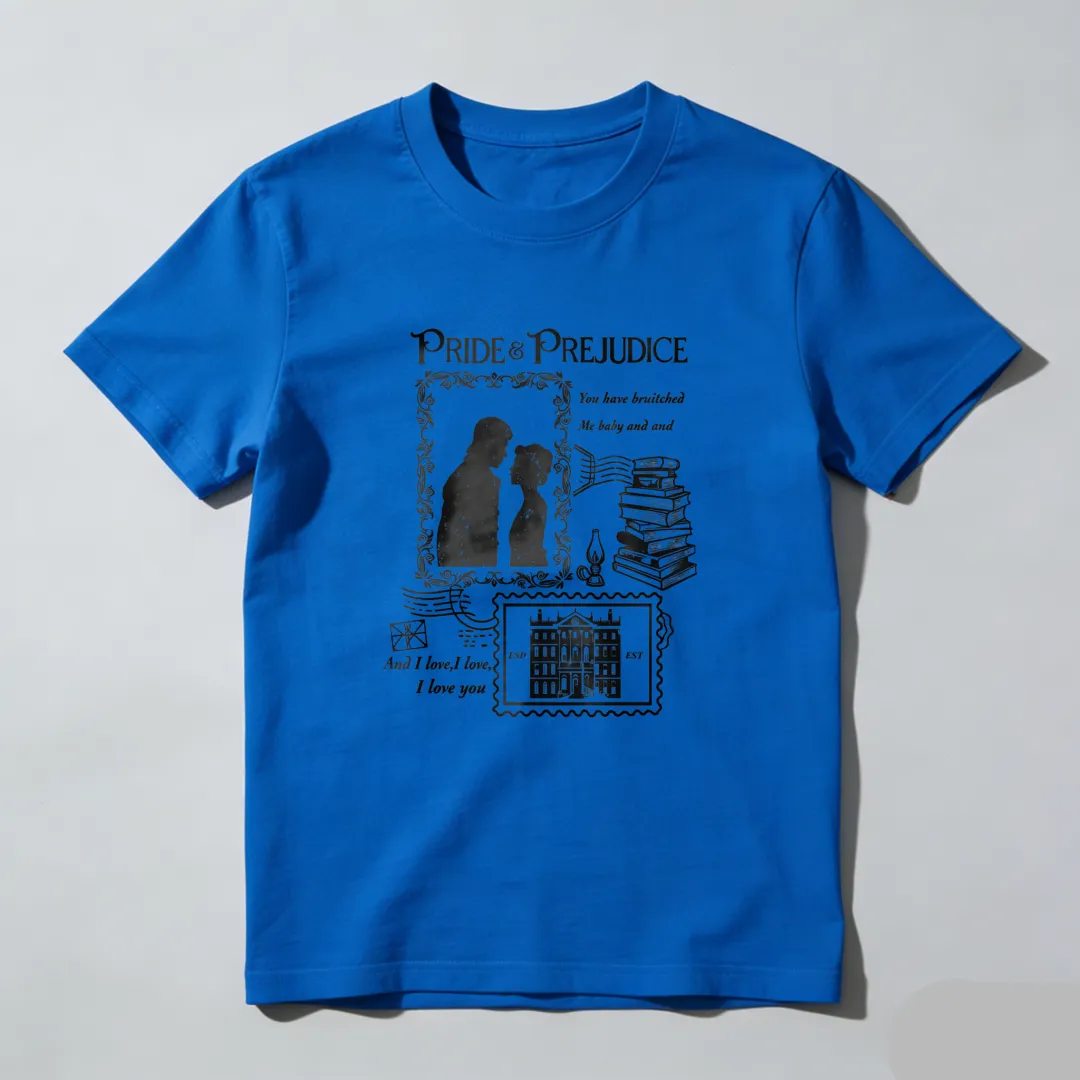 Pride Prejudice Couple Books Mansion Quote Unisex Classic T-shirt