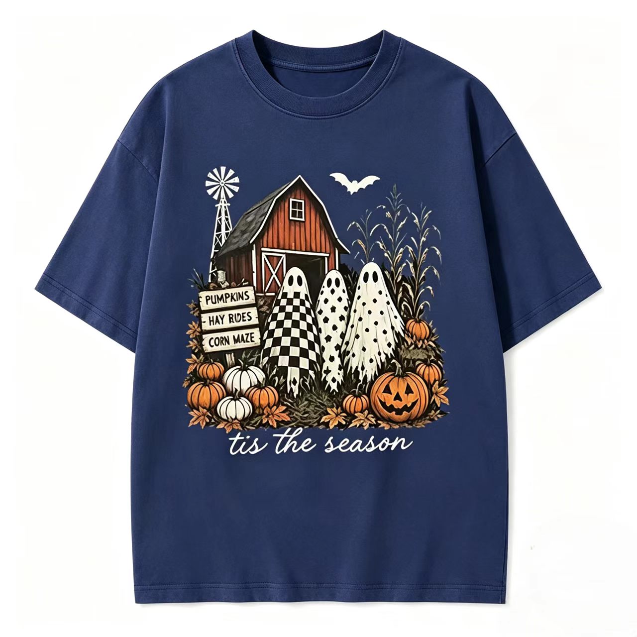 Vintage Farm Ghost Halloween Sweatshirt, Tis The Season Pumpkin Barn 