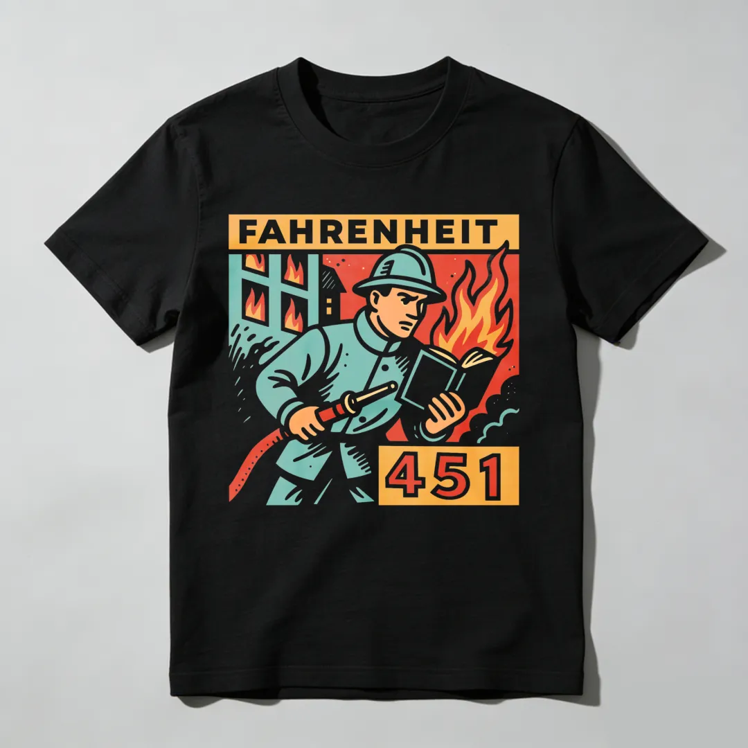 Fireman Holding Book With Flames Behind Unisex Classic T-shirt