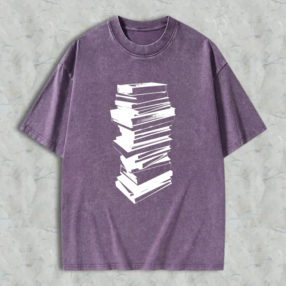 Stack Of Books Pattern Unisex Washed T-shirt