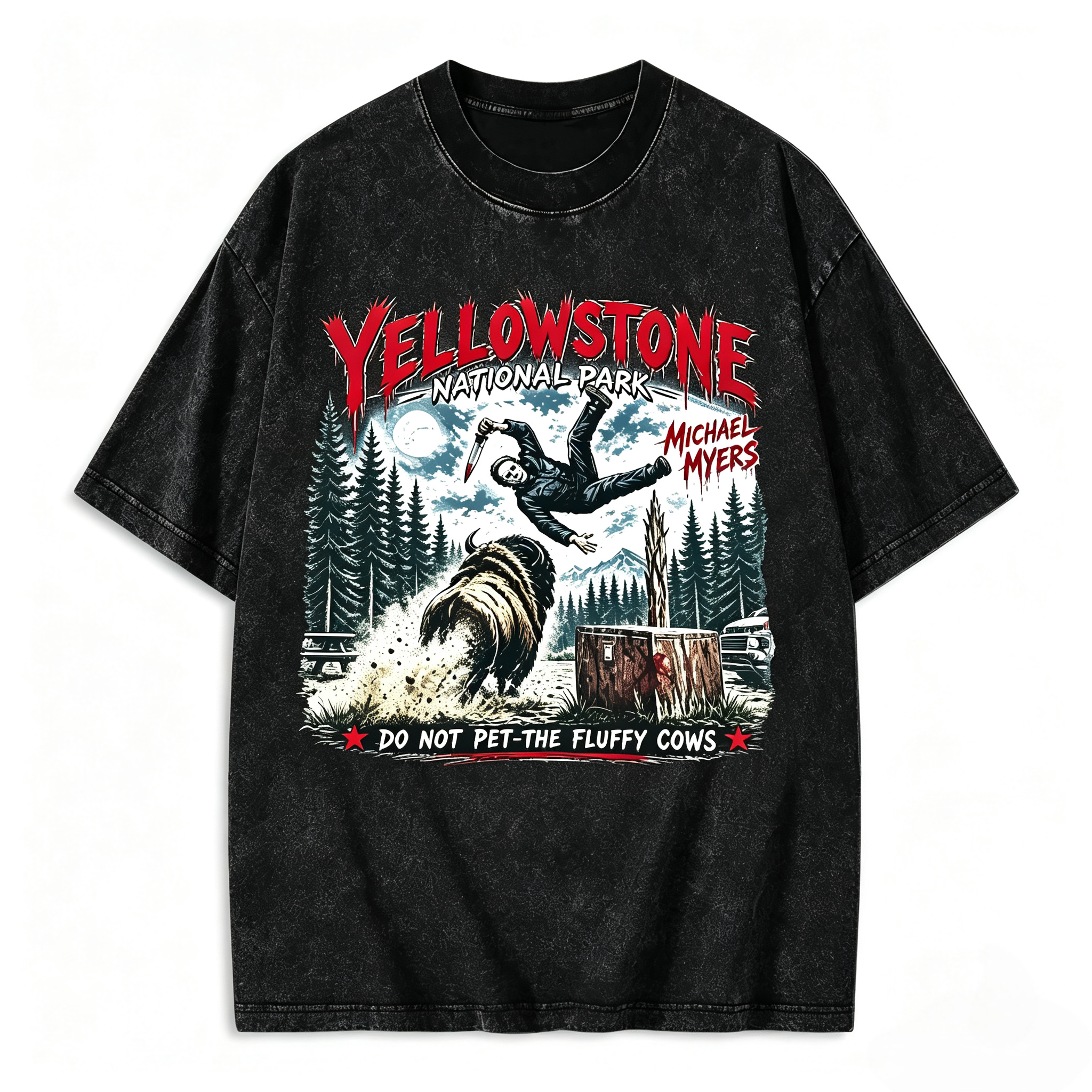 Vintage Horror Wilderness Graphic Washed T-Shirt – Retro Slasher Streetwear Tee