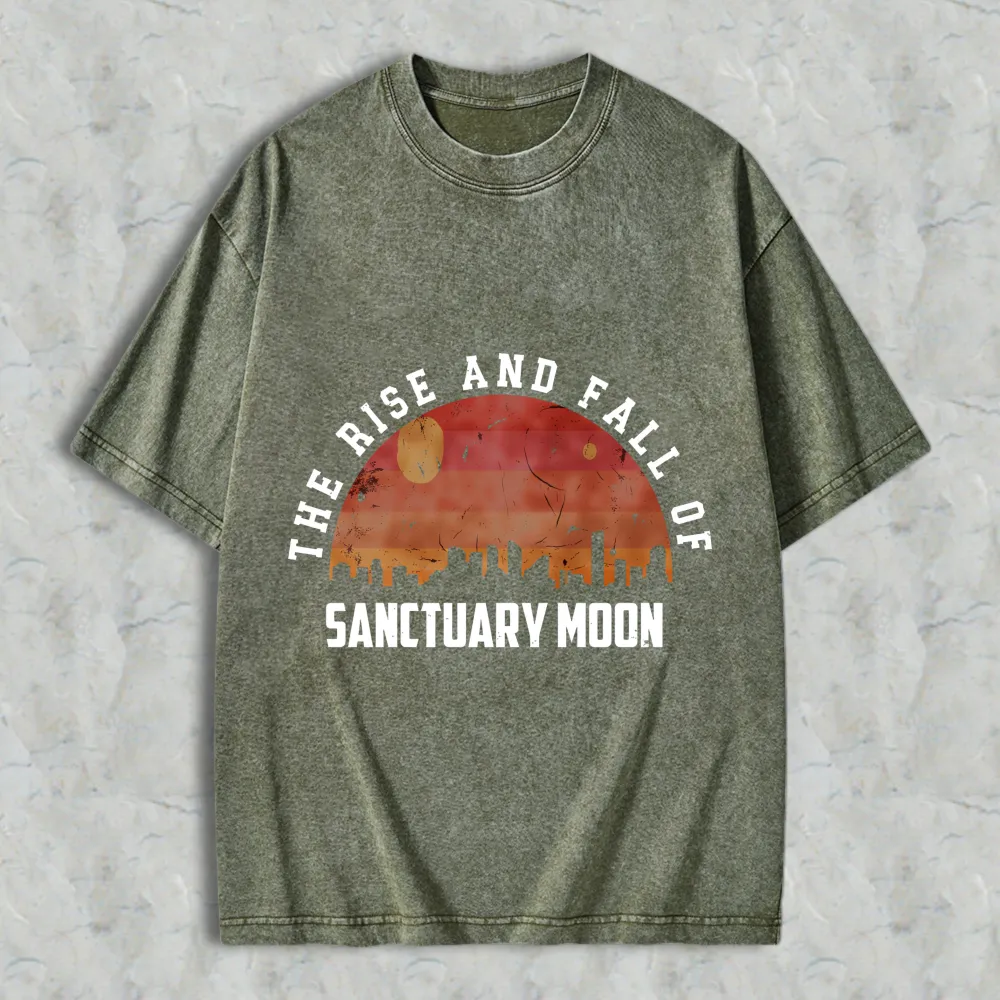 The Rise And Fall Of Sanctuary Moon City Skyline Sunset Design Unisex Washed T-shirt