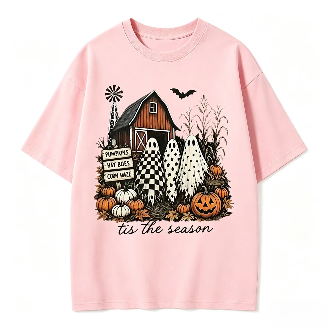 Vintage Farm Ghost Halloween Sweatshirt, Tis The Season Pumpkin Barn 