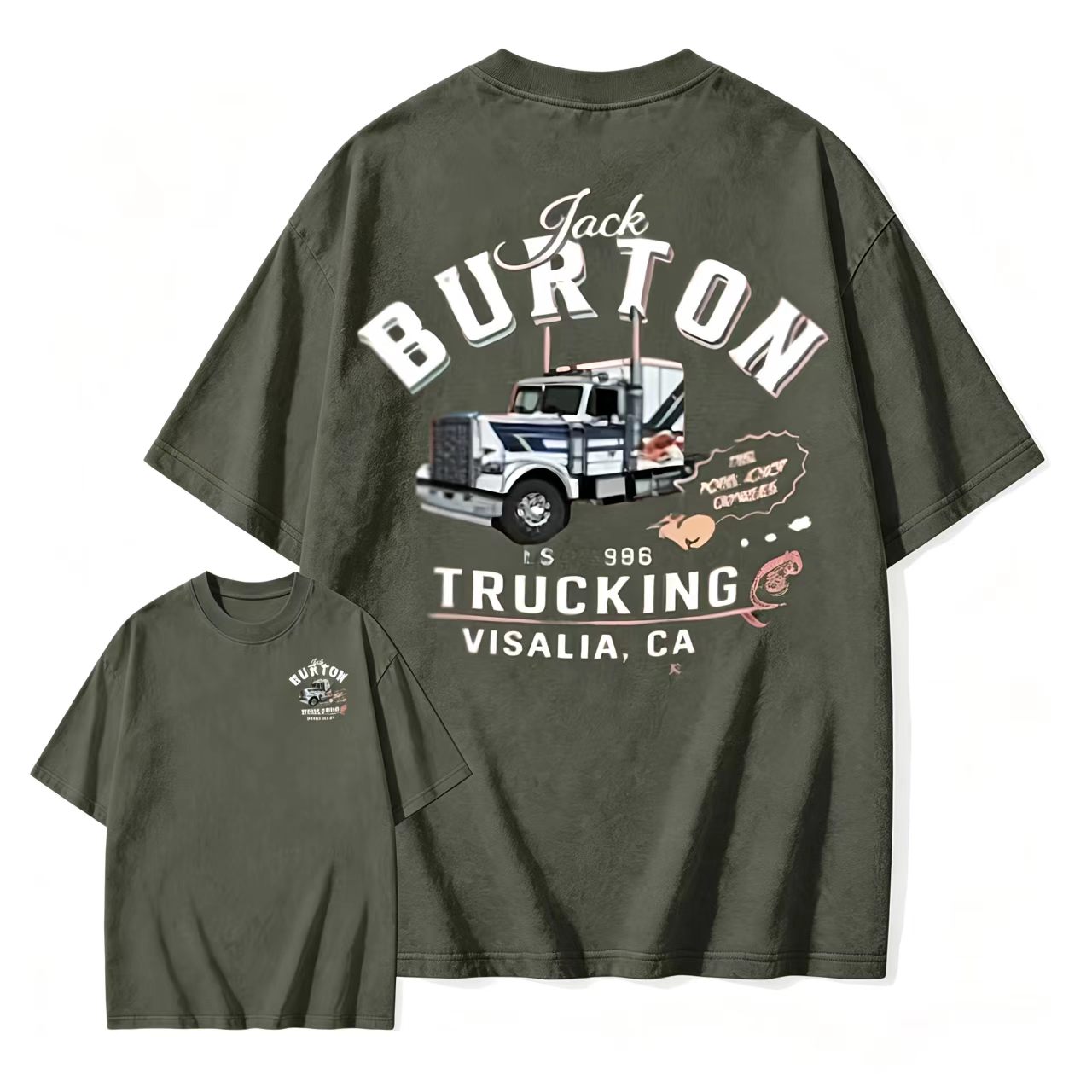 1986 Classic Movie Jack Burton Trucking FS 986 Truck Graphic Washed T-Shirt Double Sided Print Retro Casual Short Sleeve Shirts