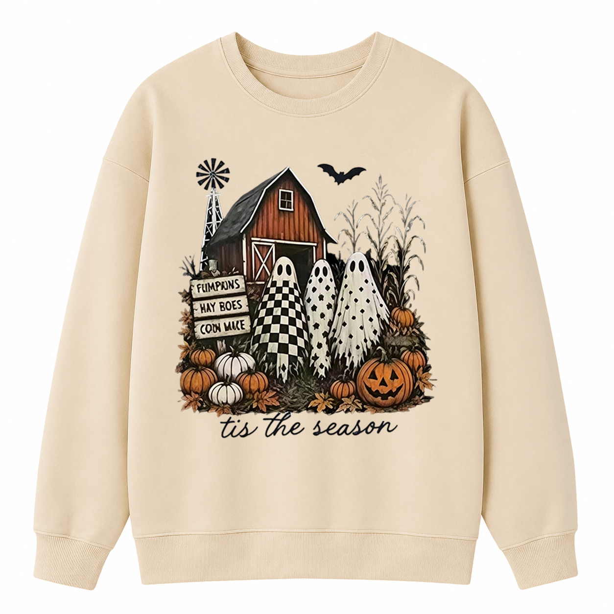Vintage Farm Ghost Halloween Sweatshirt, Tis The Season Pumpkin Barn 